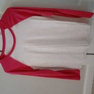 Confetti color based long sleeve with hot pink sleeves